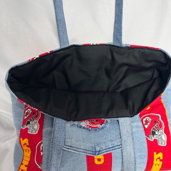 Handmade Upcycled Denim Kansas City tote purse - Picture 4 of 6